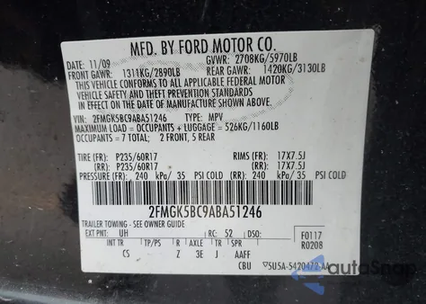 2010 Ford Flex Se z USA, uszkodzony, nr VIN 2FMGK5BC9ABA51246